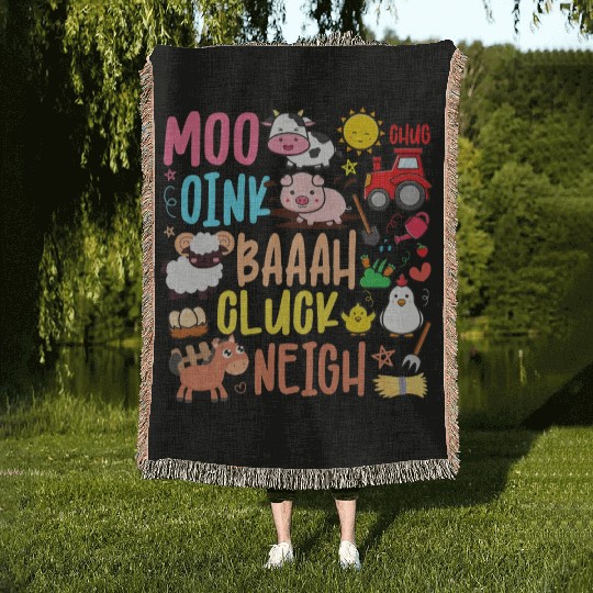 Farm Animals Sounds Oink Baa Neigh Cluck Moo Woven Blankets