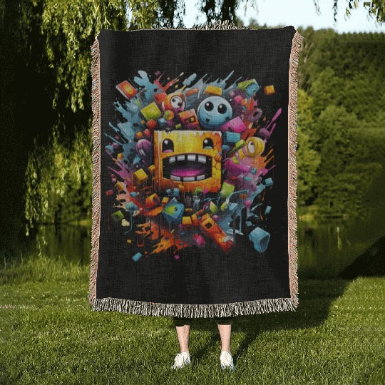 geometry dash Woven Blankets