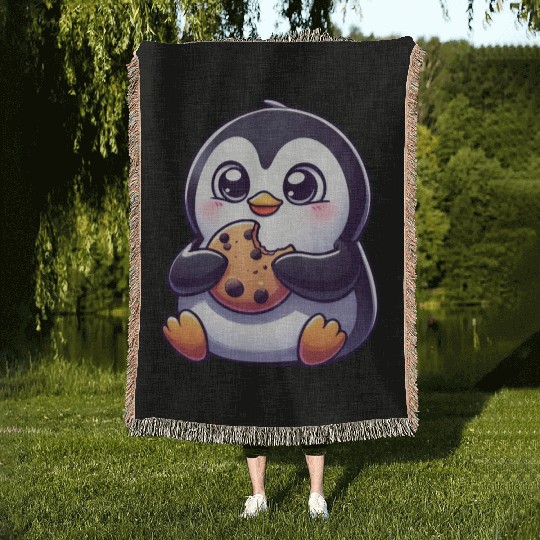 Penguin Cookie Sweet Dessert Biscuit Woven Blankets