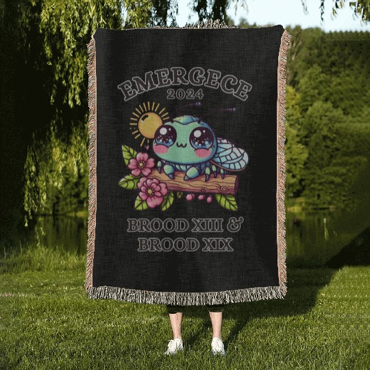 CICADA EMERGENCE 2024 KAWAII, CICADAGEDDON BROOD Woven Blankets