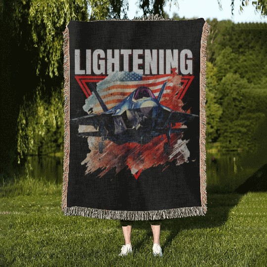 F35 Lightning Fighter Jet Plane Veteran Military Woven Blankets