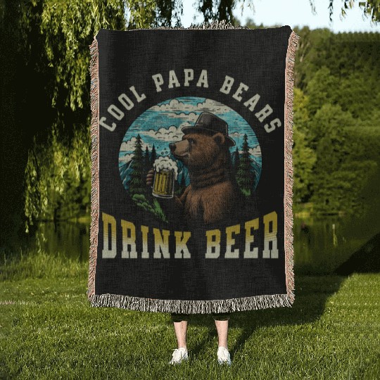 Cool Papa Bears Drink Beer Woven Blankets
