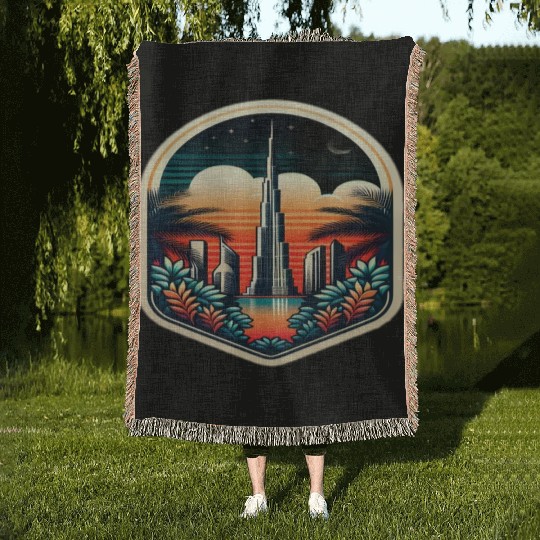 Dubai City United Arab Emirates Vintage Travel Woven Blankets
