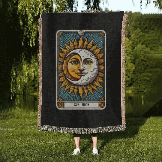Tarot Card Sun Moon Woven Blankets