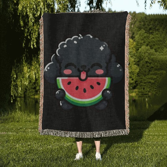 Summery Poodle with Watermelon Woven Blankets