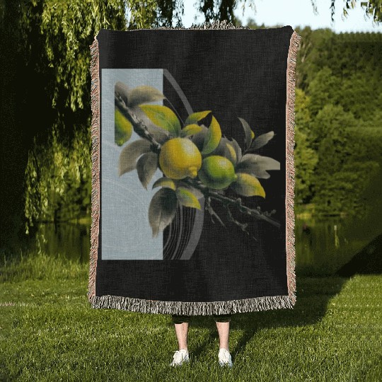 Green and yellow lemon Woven Blankets