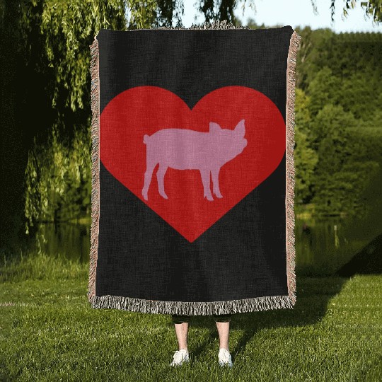 I Love Pigs pig heart piggy piglet silhouette Woven Blankets