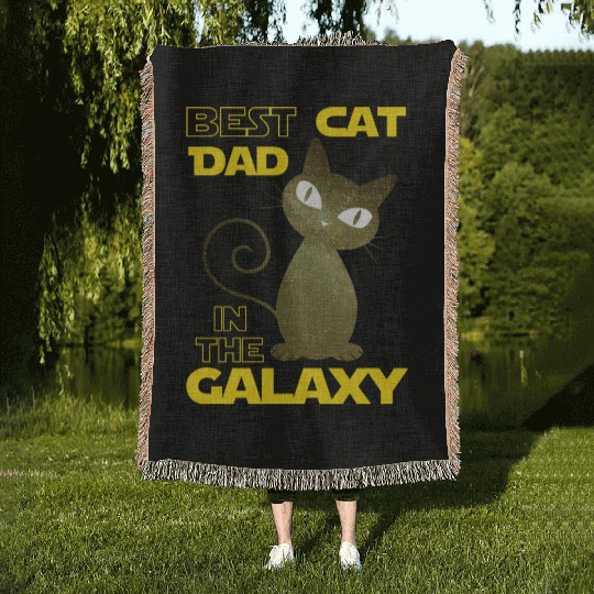 Galaxy Cat Best Cat Dad Woven Blankets