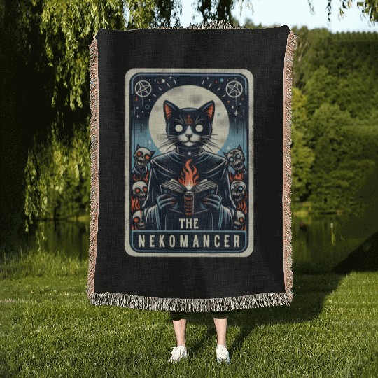 The Nekomancer Funny Tarot Necromancer Cat Pun Woven Blankets