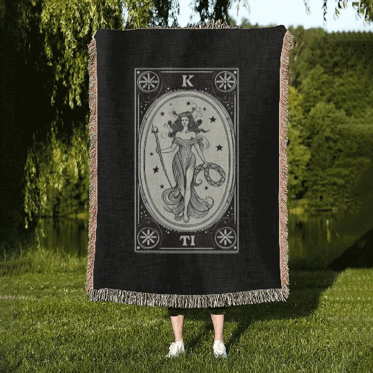 Themis Tarot Card Astrology Occult Mystical Woven Blankets