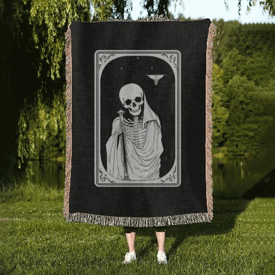 Skeleton Tarot Card Reader Astrology Occult Woven Blankets