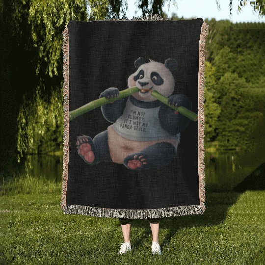 Panda Paradise: Serene Panda Enjoying a Bamboo Fea Woven Blankets