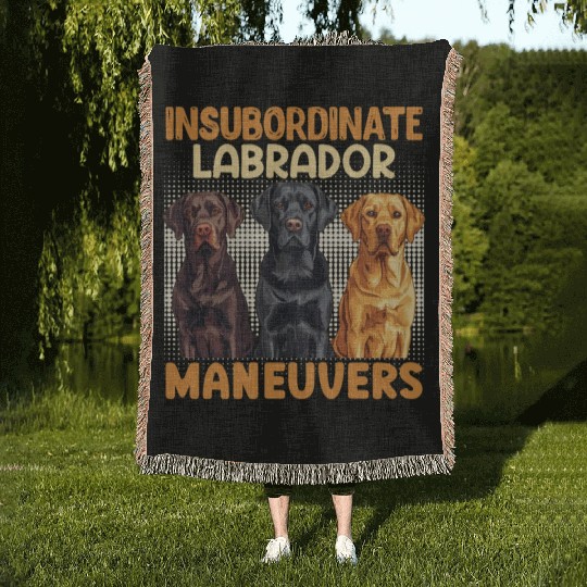 Labrador Dog INSUBORDINATE LABRADOR MANEUVERS Woven Blankets