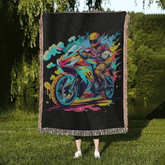 Legend cross motocycle Biker Road Trip Woven Blankets
