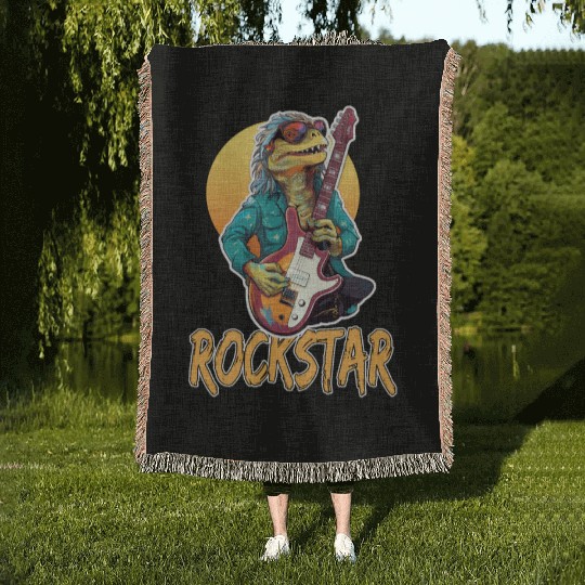 Rockstar Reptile Musician with Electric Guitar Woven Blankets