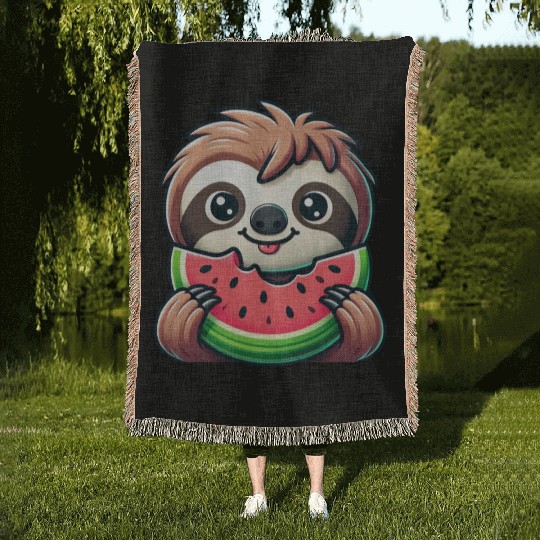 Sloth Summer Fruit Melon Woven Blankets