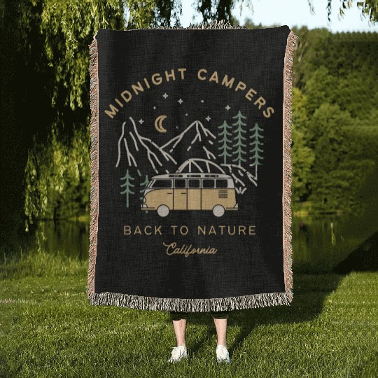 Midnight Campers Back to nature California Woven Blankets