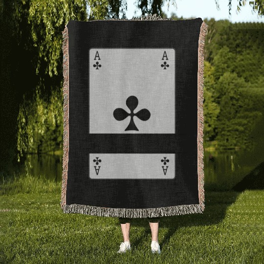 Playing card Club ace with banner space Woven Blankets