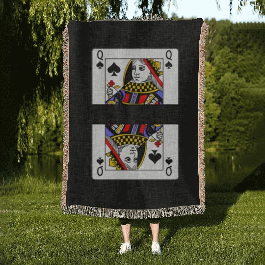 Playing card queen of spades with banner space Woven Blankets