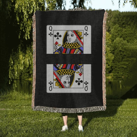 Playing card queen of clubs with banner space Woven Blankets