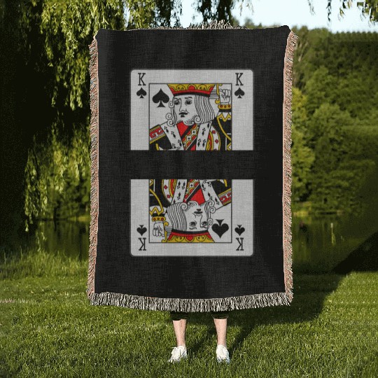 Playing card spades king with banner space Woven Blankets
