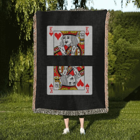Playing card hearts king with banner space Woven Blankets
