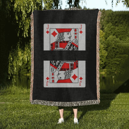Playing card jack of diamonds with banner space Woven Blankets