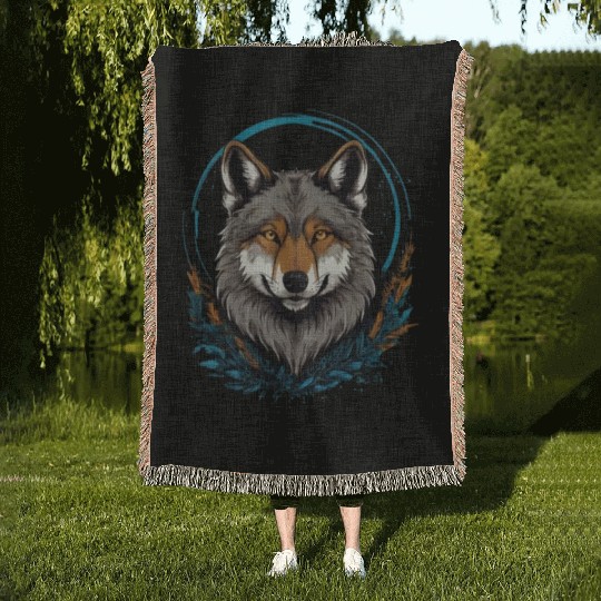 Flag Wolves July Howling Wolf Woven Blankets