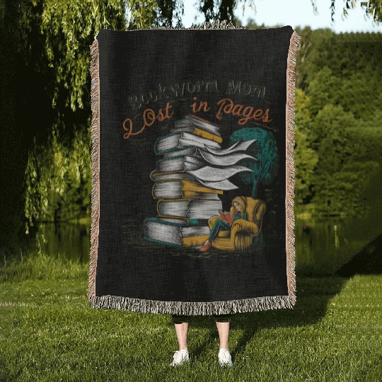 Bookworm Mom lost in the pages design Woven Blankets