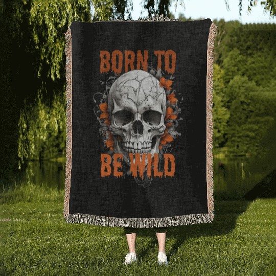 skull born to be wild Woven Blankets