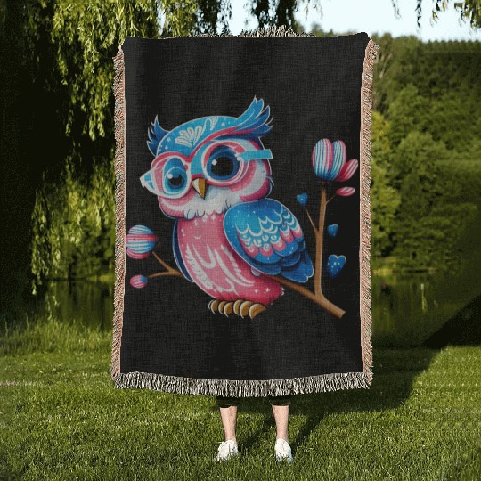 Red White and Blue Owl Woven Blankets