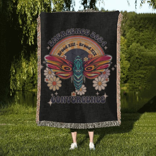 Retro Flying Insects Invasion Cicada Tour 2024 Woven Blankets