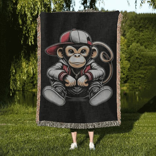 Woven Blankets Funny of a monkey dressed as rap