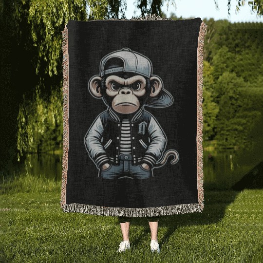 Woven Blankets Funny of a monkey dressed as rap
