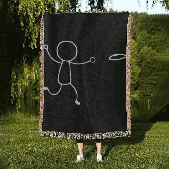 Funny Disc Golf stick figure disc golfer Woven Blankets