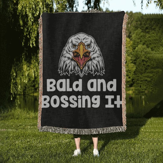 Bald And Bossing It Funny Bearded Hairstylist Woven Blankets