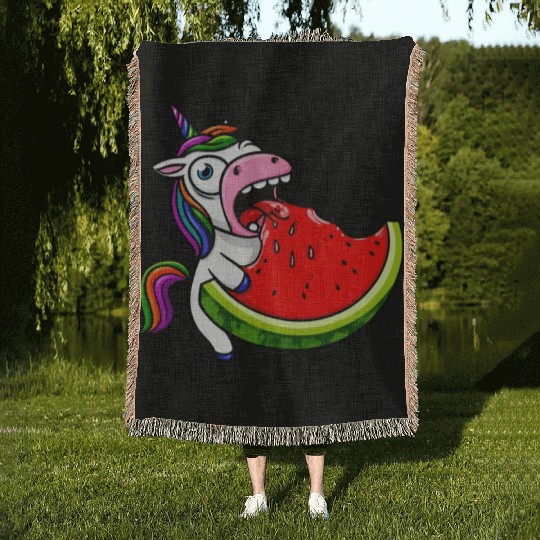 Unicorn Melon Sweet Comic Crazy Funny Quirky Woven Blankets