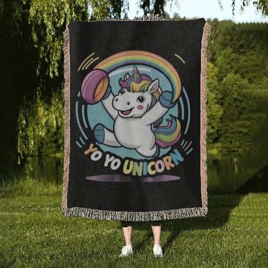 Funny YoYo Unicorn Rainbow Skill Woven Blankets