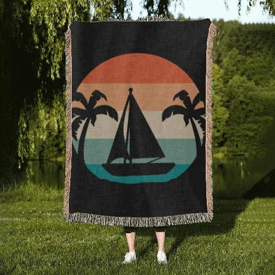 Retro Beach Sailing Sailing Instructor Woven Blankets