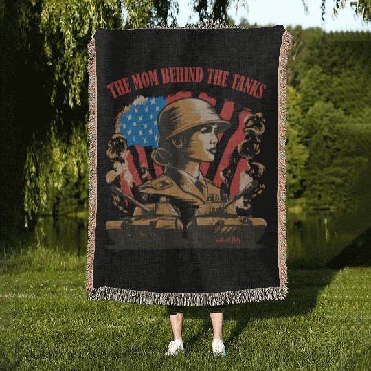 Mother’s Day Military Tank Guard Mom 4th July Woven Blankets