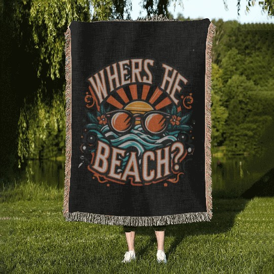 where s the beach Family Vacation Woven Blankets
