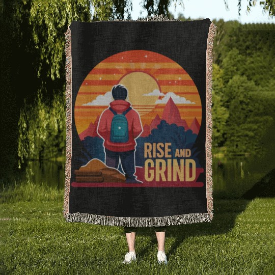 Rise and Grind - Sunrise Hustle Motivation Woven Blankets
