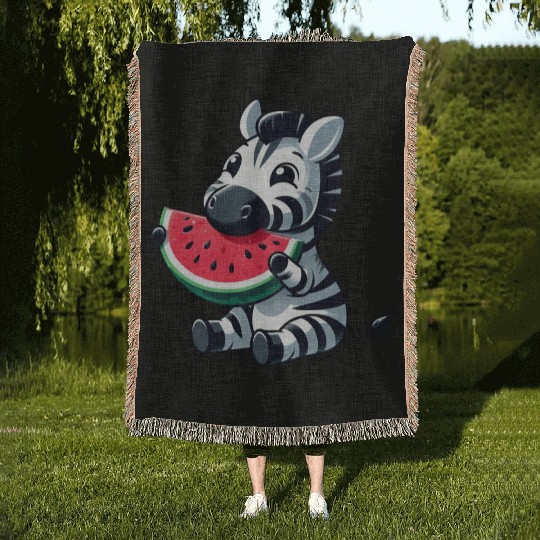 Zebra melon watermelon fruit fruity Woven Blankets