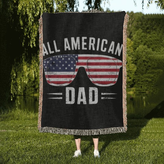 All American Dad 4th Of July Patriotic Pride Woven Blankets