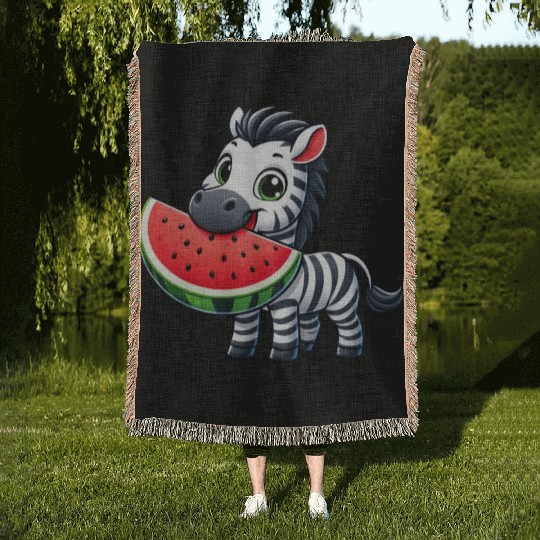 Zebra melon watermelon fruit fruity Woven Blankets