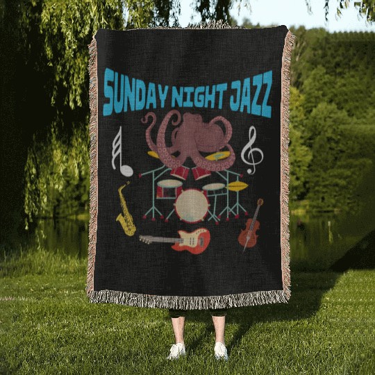 Funny Octopus Sunday Night Jazz Woven Blankets