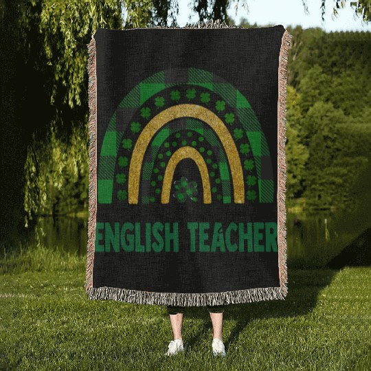 One Lucky English Teacher Rainbow St Patricks Day Woven Blankets
