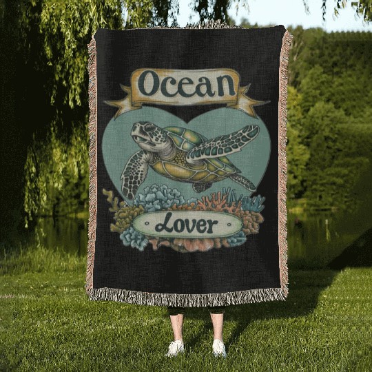 Ocean Lover Sea Turtle Woven Blankets