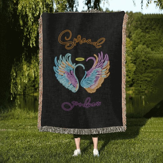 Neon angel wings with helo Woven Blankets