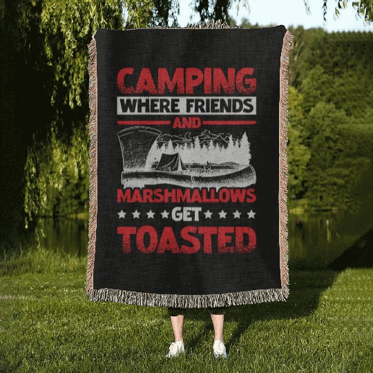 Camping Where Friends and Marshmallows Toast 2 Woven Blankets